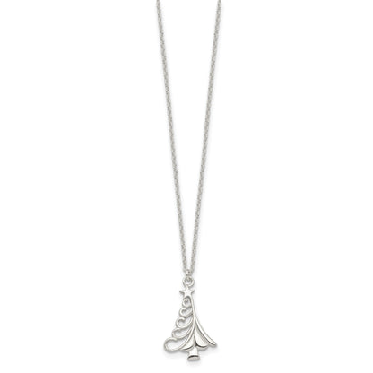 Sterling Silver Polished Christmas Tree Necklace