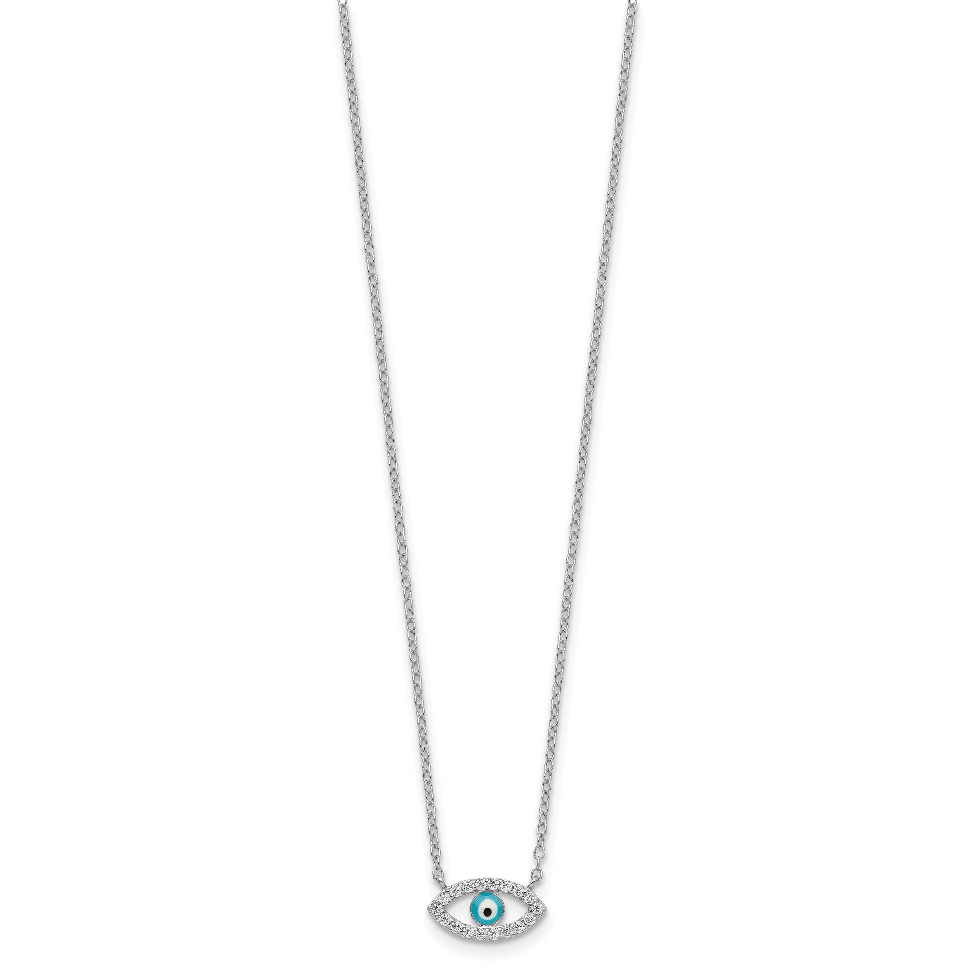 Sterling Silver Rhodium-plated Enamel Eye w/CZ Necklace
