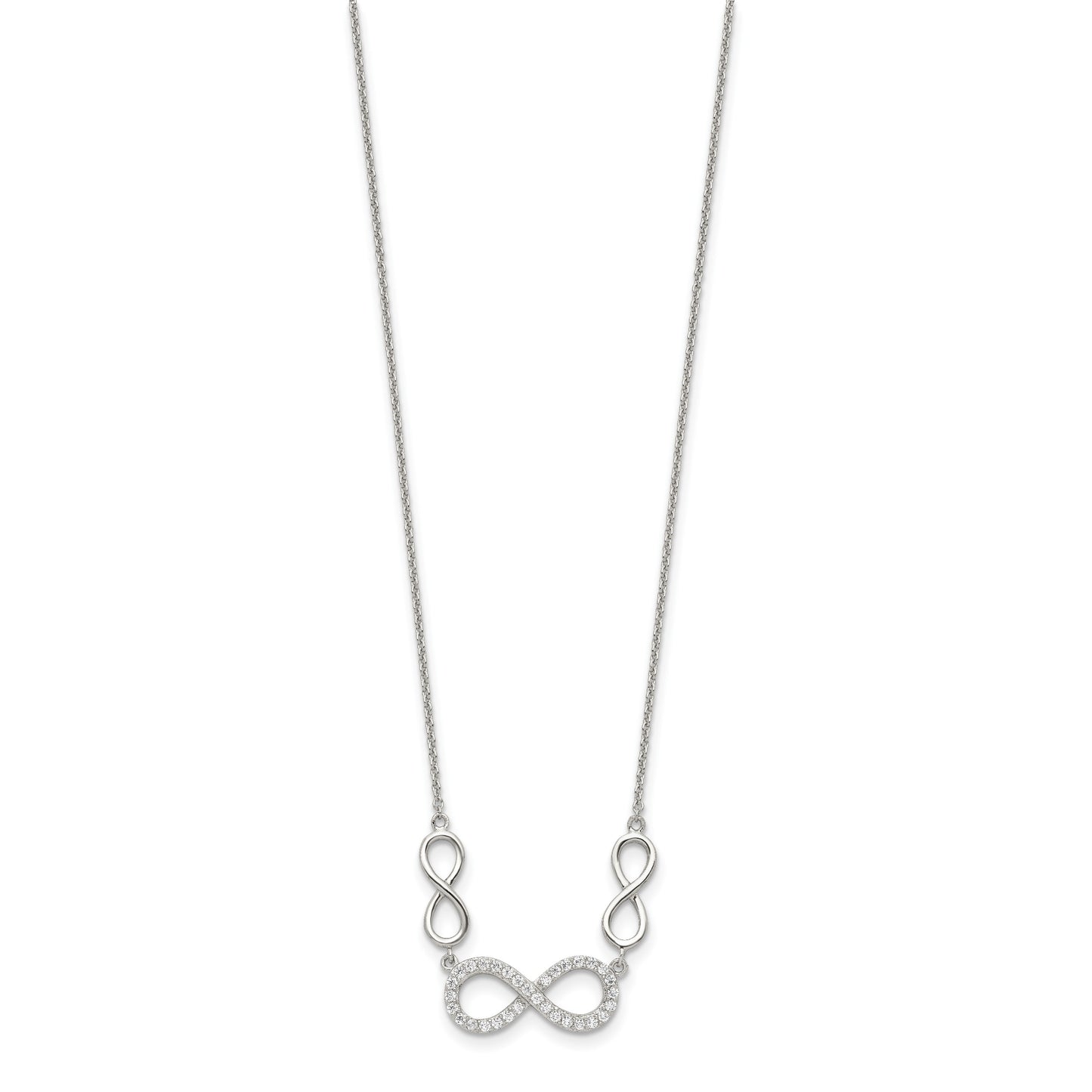 Sterling Silver RH-plated Polished CZ Infinity Symbol Necklace