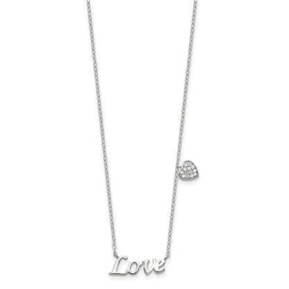 Sterling Silver Rhodium-plated Polished LOVE with CZ Heart Necklace