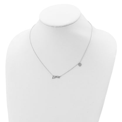 Sterling Silver Rhodium-plated Polished LOVE with CZ Heart Necklace