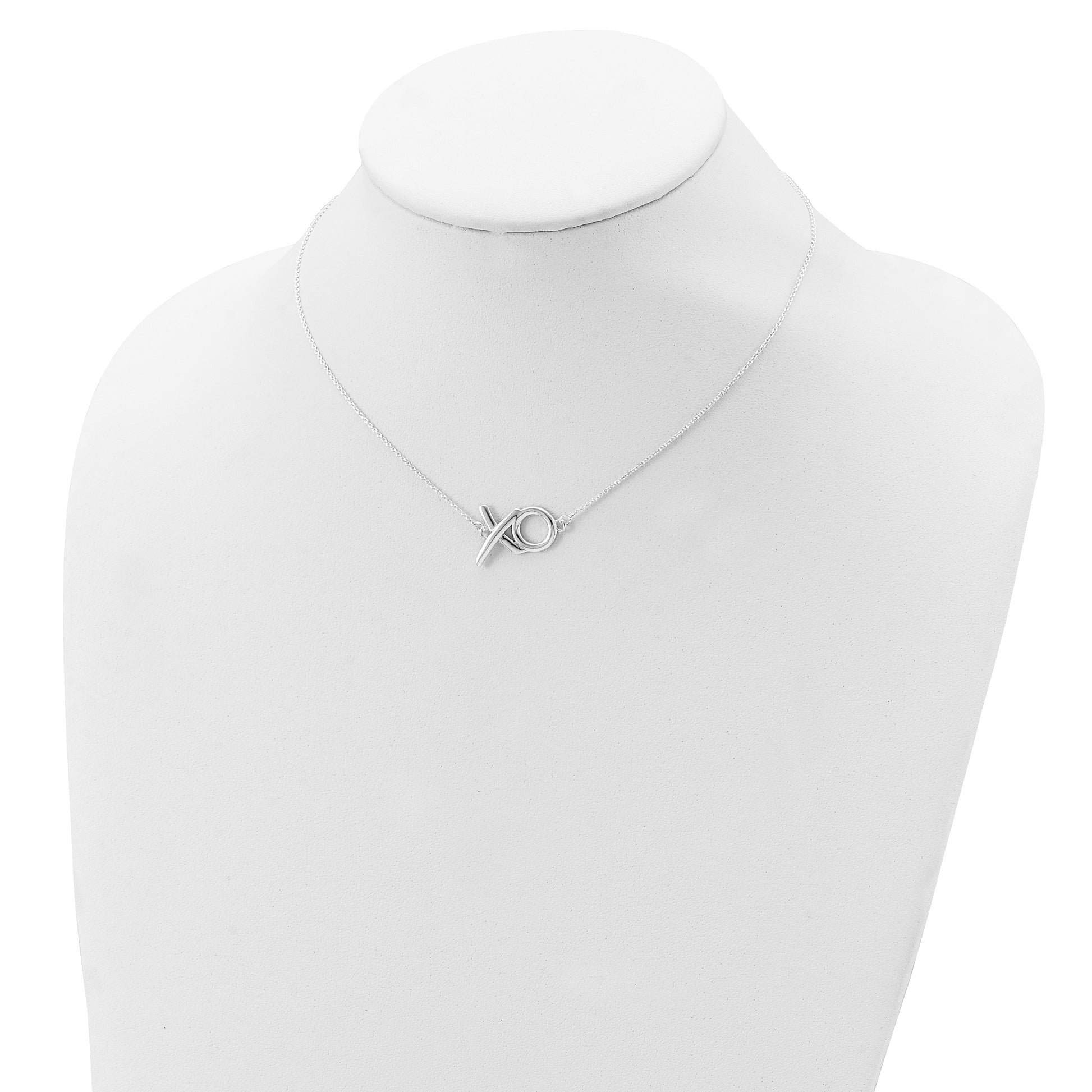 Sterling Silver Polished  XO w/2in. Ext. Necklace