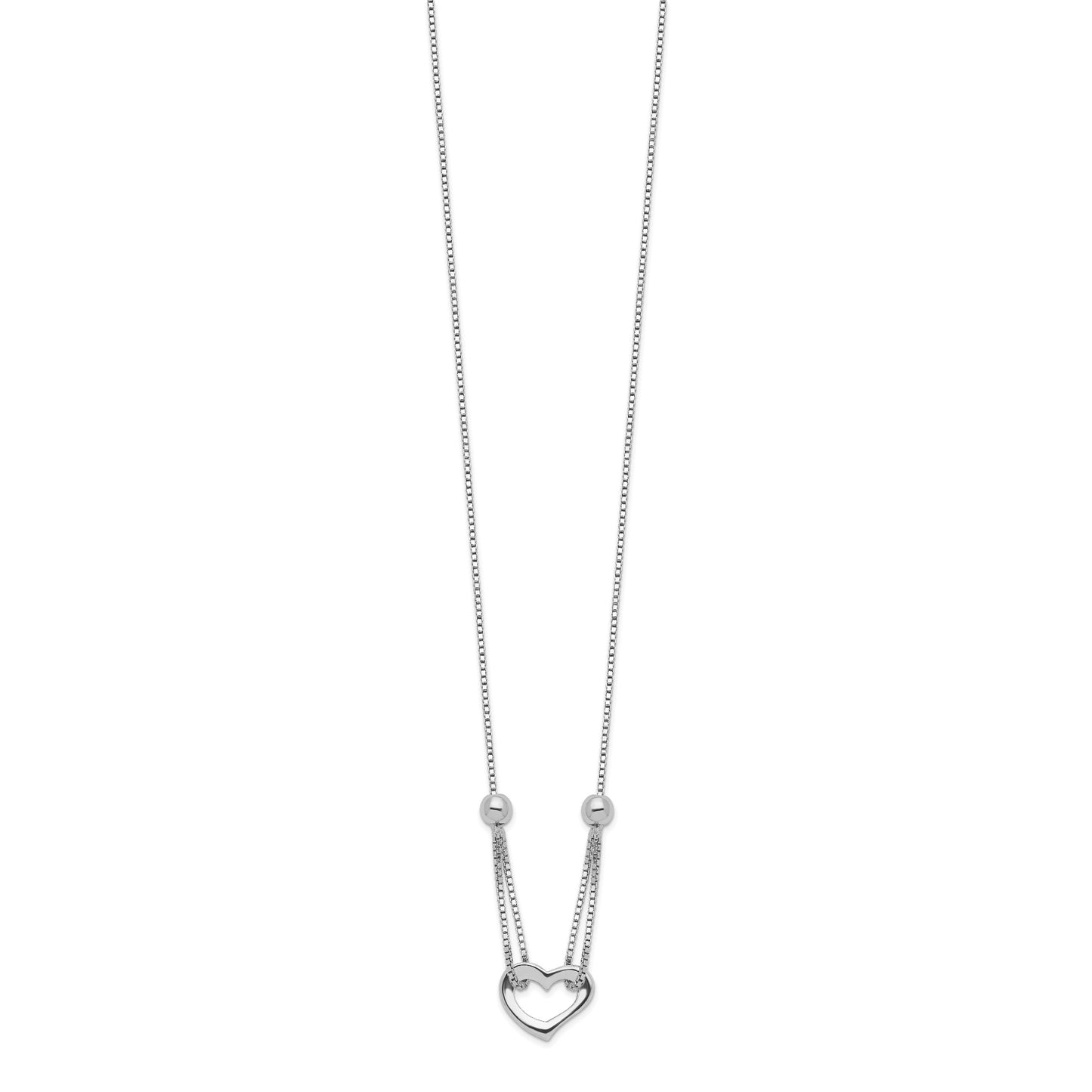 Sterling Silver Rhodium-plated Heart w/Box Chain Necklace