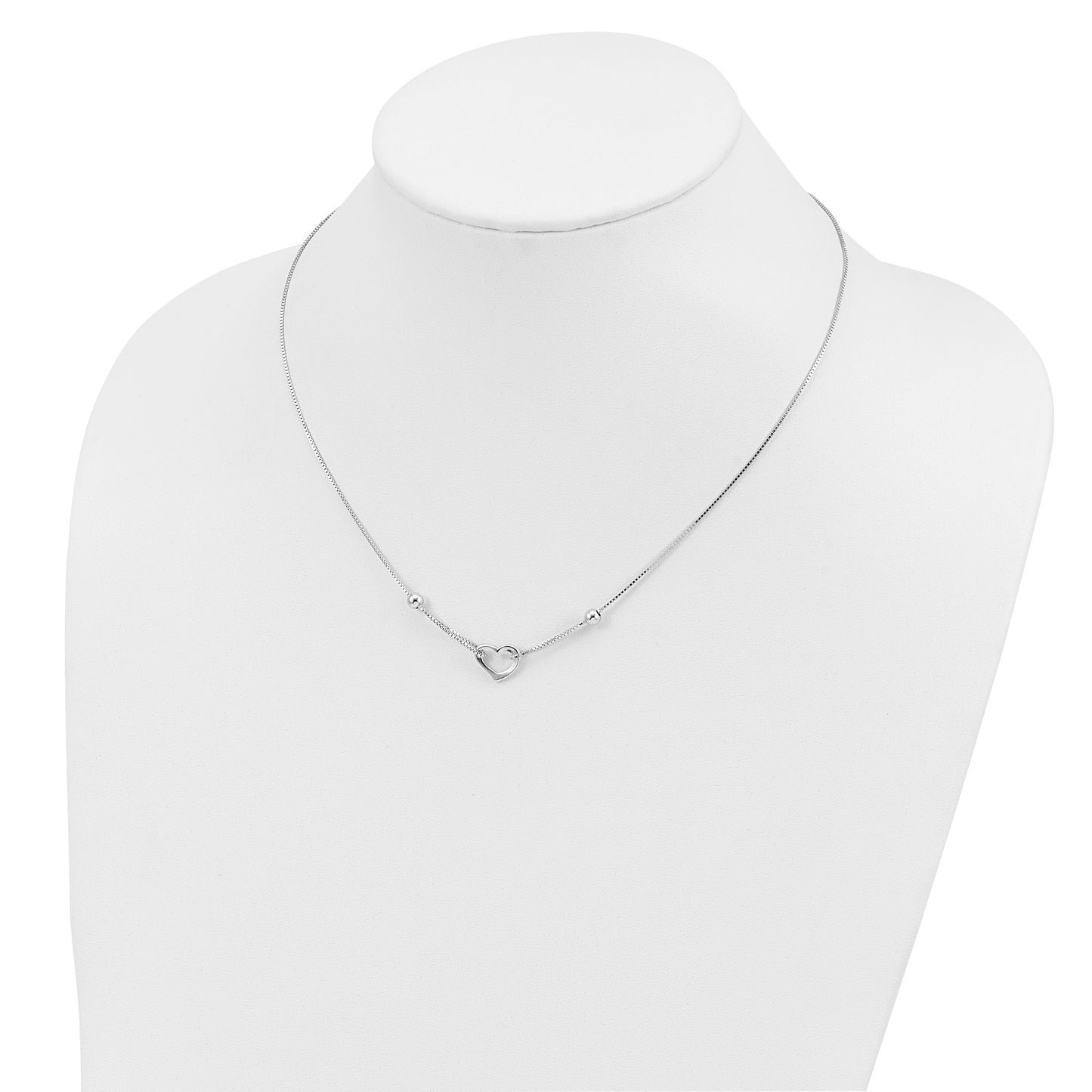Sterling Silver Rhodium-plated Heart w/Box Chain Necklace