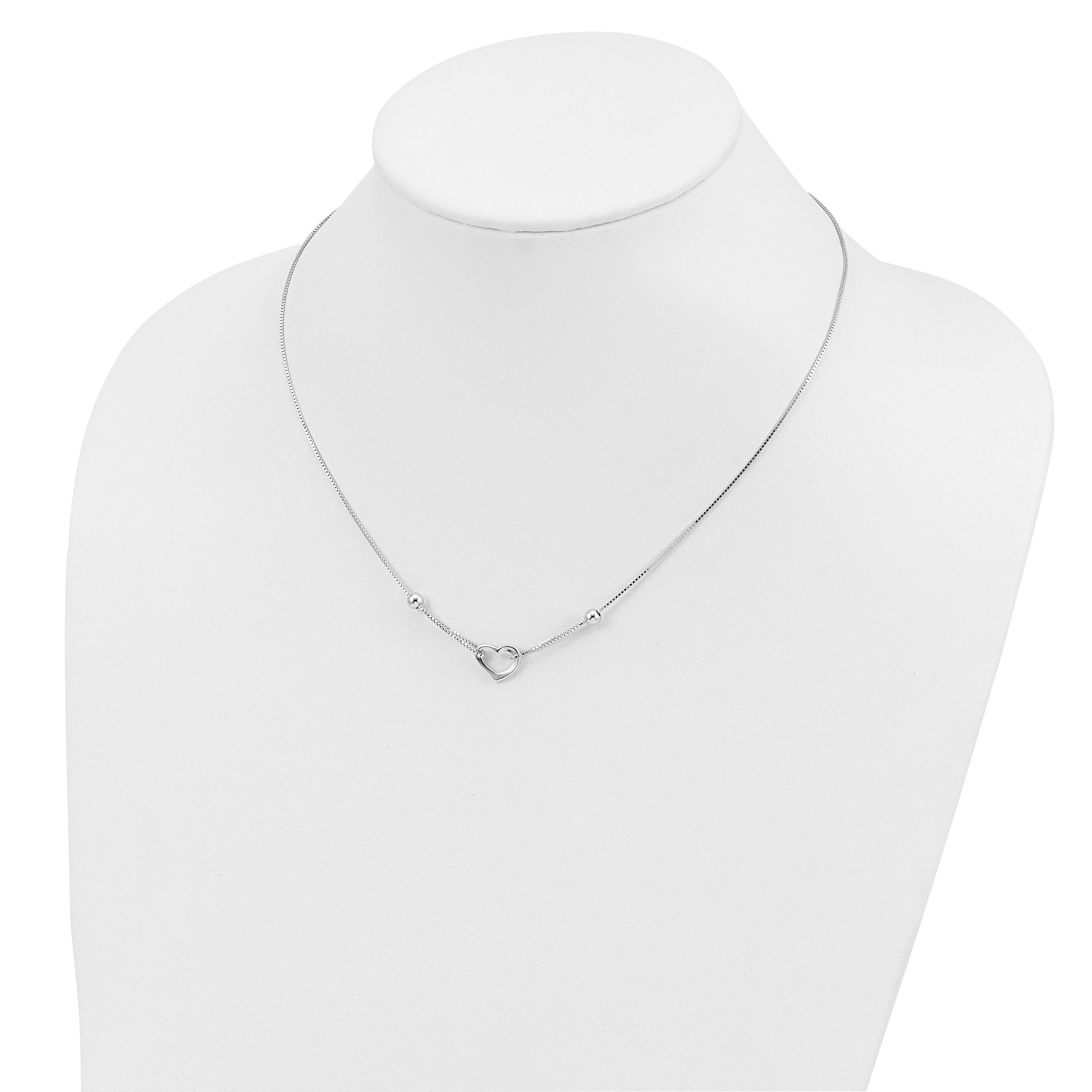 Sterling Silver Rhodium-plated Heart w/Box Chain Necklace