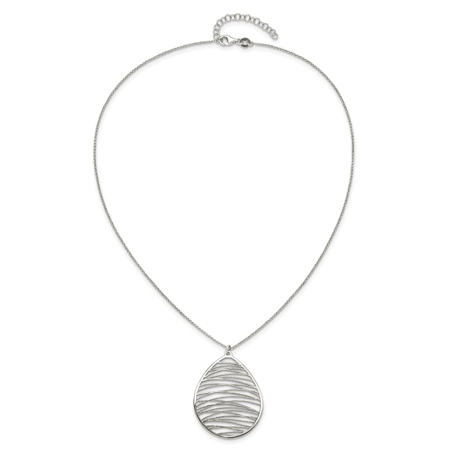 Sterling Silver Rhodium-plated Polished w/ 1.75in Ext. Necklace