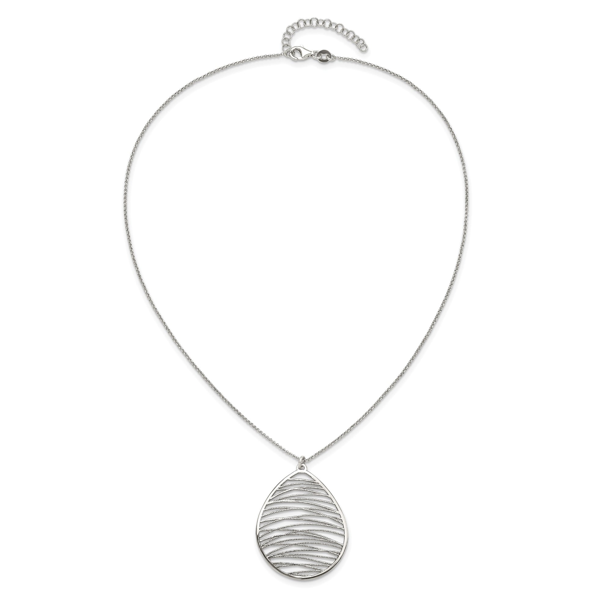 Sterling Silver Rhodium-plated Polished w/ 1.75in Ext. Necklace