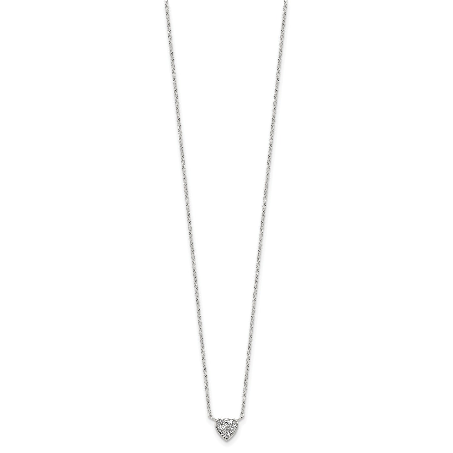 Sterling Silver Rhodium-plated Polished CZ Heart 16 inch Necklace