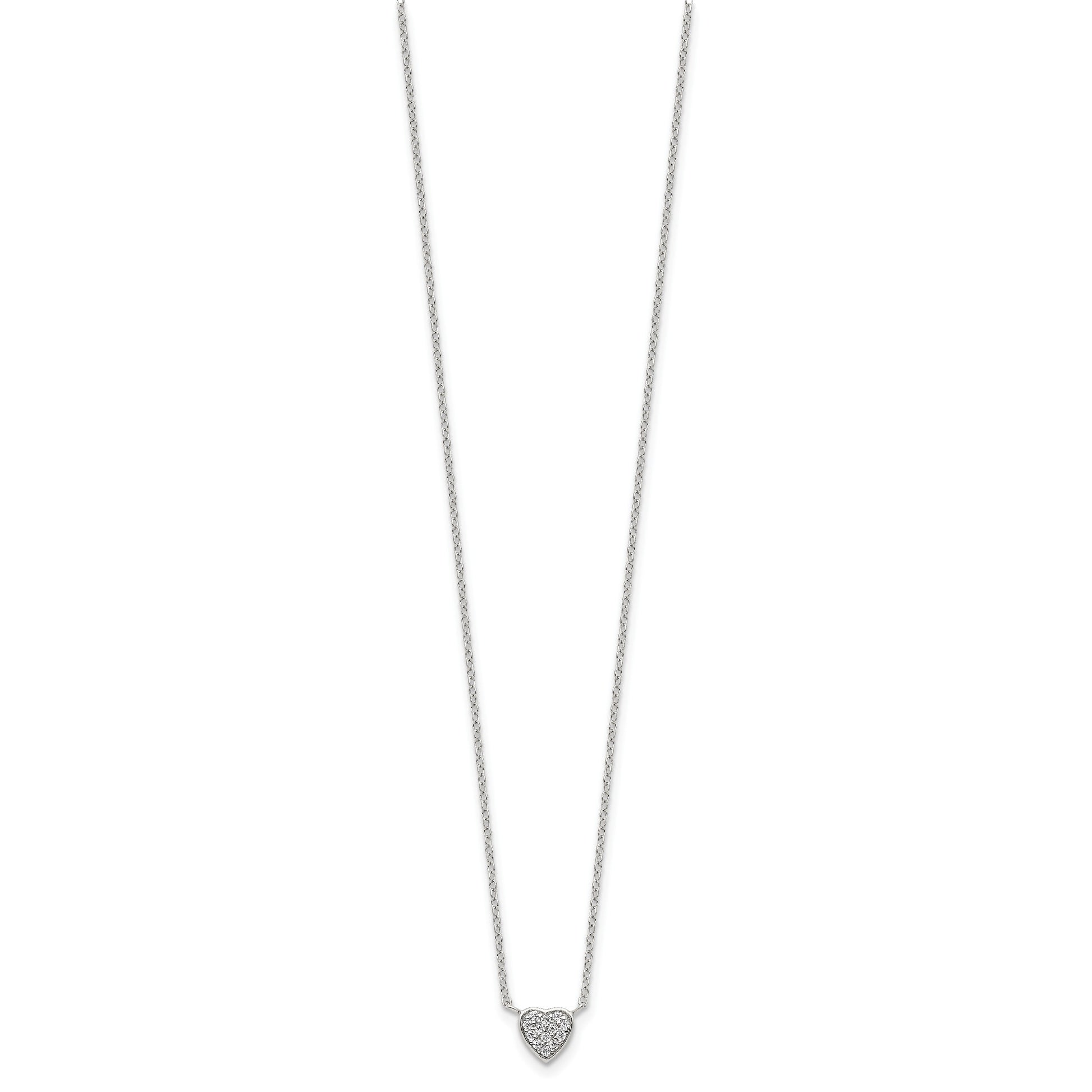 Sterling Silver Rhodium-plated Polished CZ Heart 16 inch Necklace