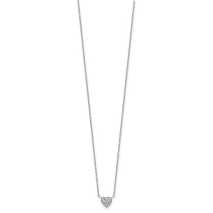 Sterling Silver Rhodium-plated Polished CZ Heart 16 inch Necklace