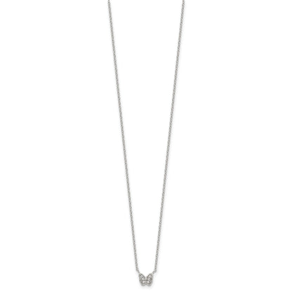 Sterling Silver Rhodium-plated Polished CZ Butterfly 16 Inch Necklace with 2 Inch extension