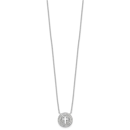 Sterling Silver 18in Rhodium-plated Polished CZ Cross Necklace