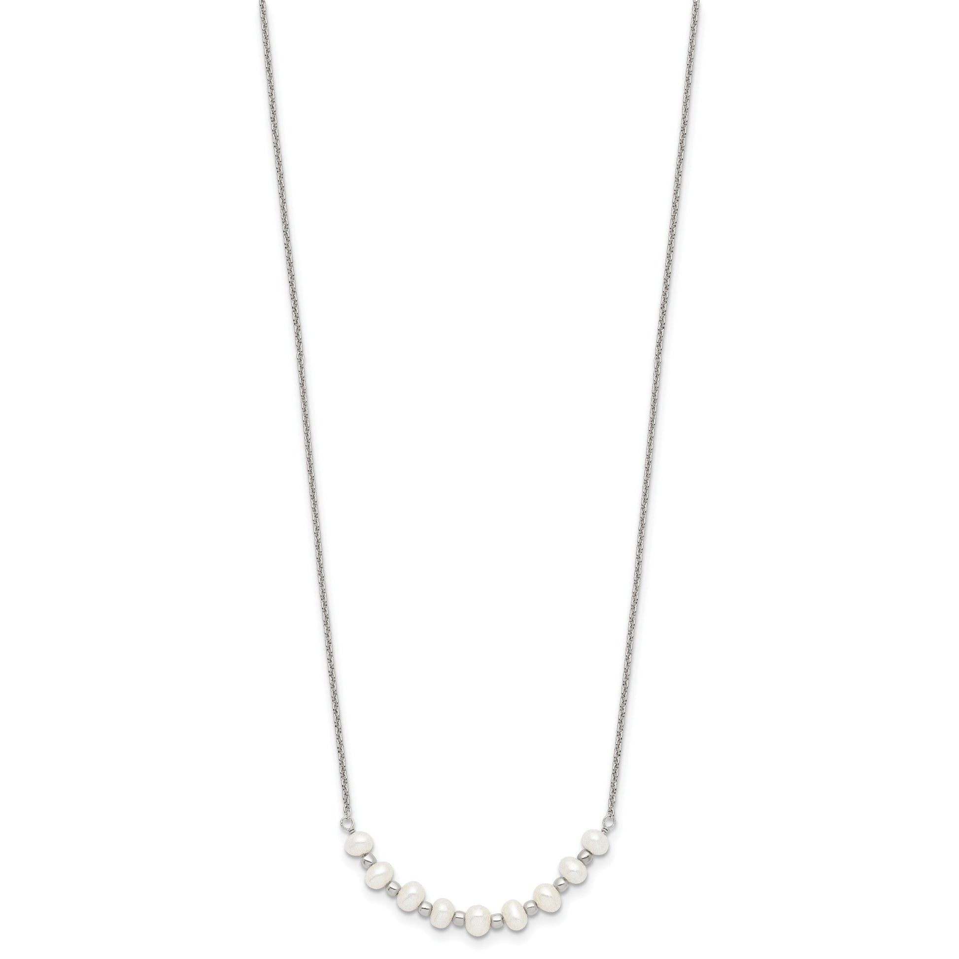Sterling Silver Polished & Beaded 3-4mm Semi-round Freshwater Cultured Pearl Curved Children's Necklace