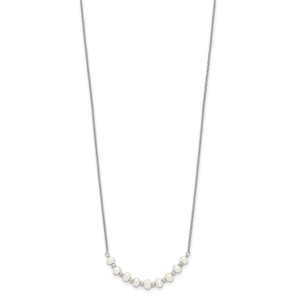 Sterling Silver Polished & Beaded 3-4mm Semi-round Freshwater Cultured Pearl Curved Children's Necklace