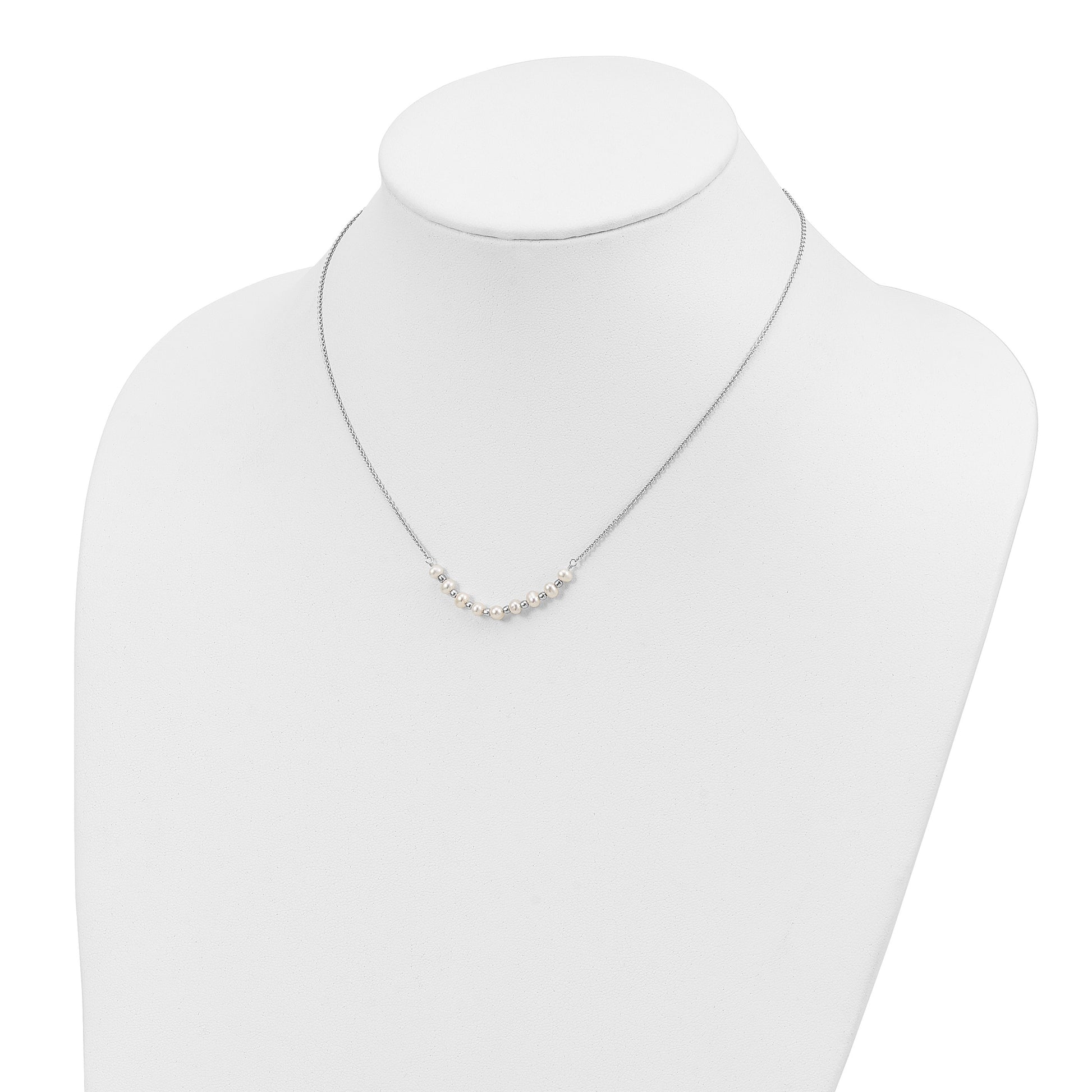 Sterling Silver Polished & Beaded 3-4mm Semi-round Freshwater Cultured Pearl Curved Children's Necklace