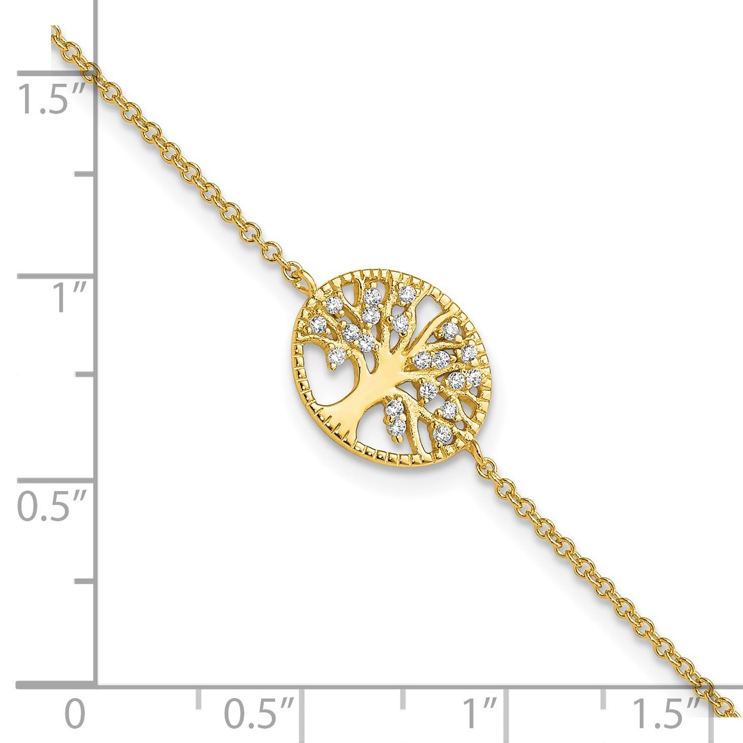 Sterling Silver Polished Gold-plated Tree with CZ Bracelet