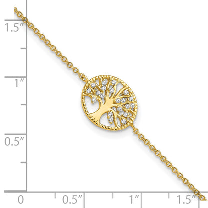 Sterling Silver Polished Gold-plated Tree with CZ Bracelet