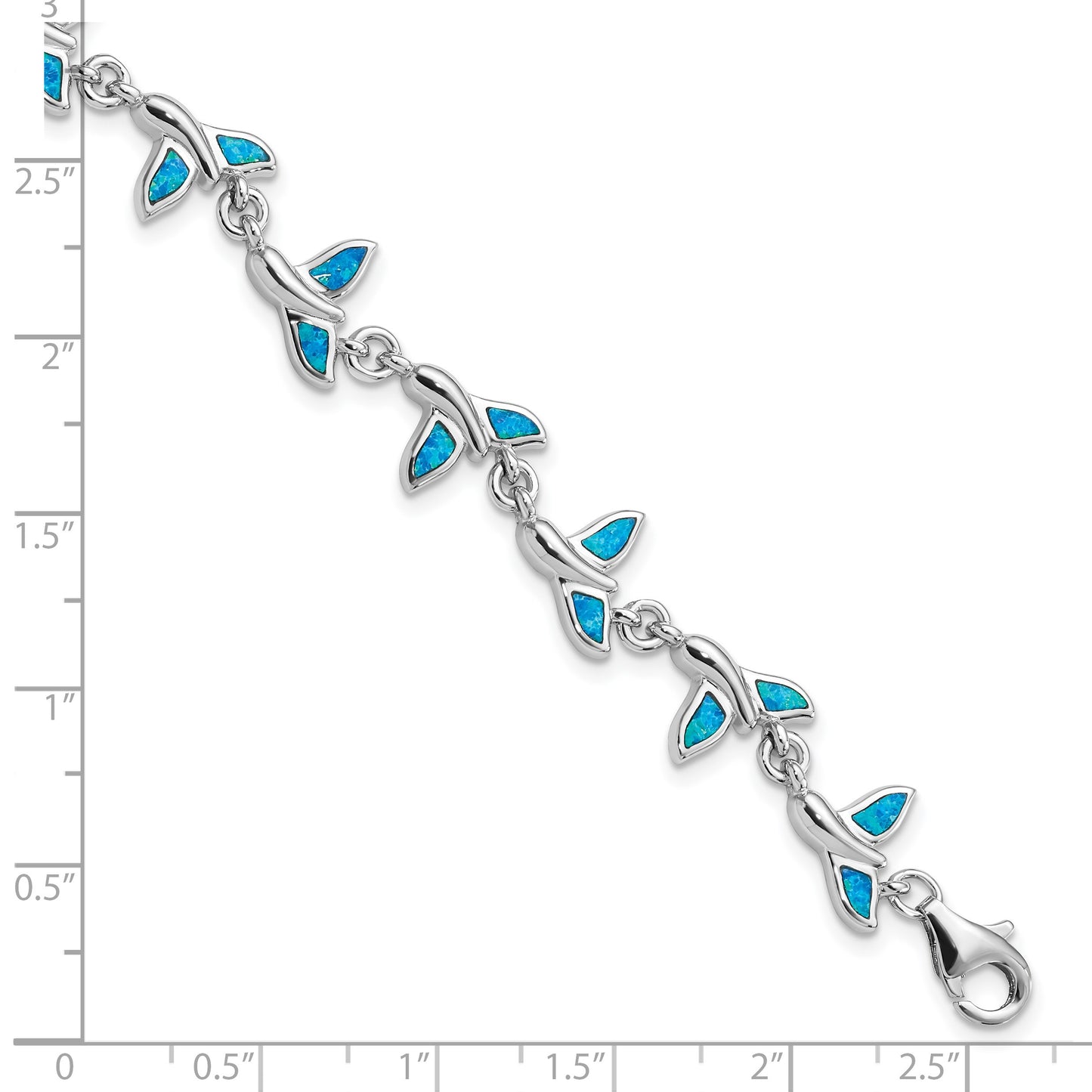 Sterling Silver Rhodium-Plated Whale Tail 7.75 inch Bracelet