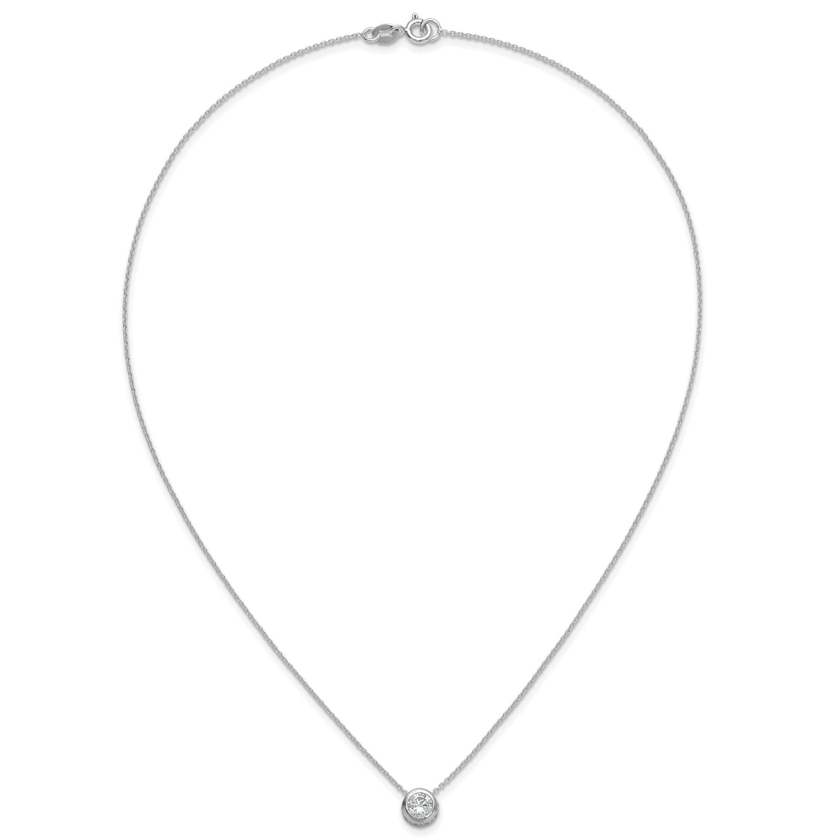 Sterling Silver Polished Bezel-set 9mm Round CZ 18 inch Necklace