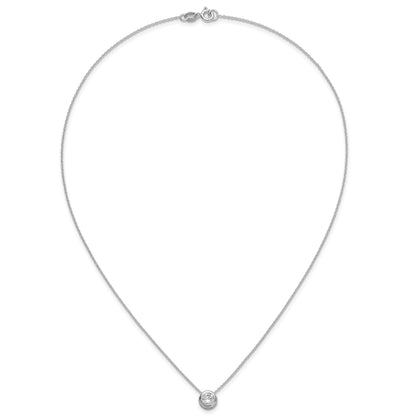 Sterling Silver Polished Bezel-set 9mm Round CZ 18 inch Necklace