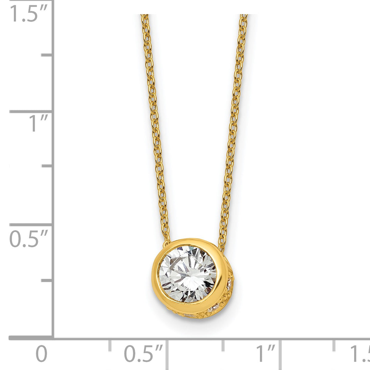 Sterling Silver Gold-tone Polished 8mm White CZ 18 inch Necklace