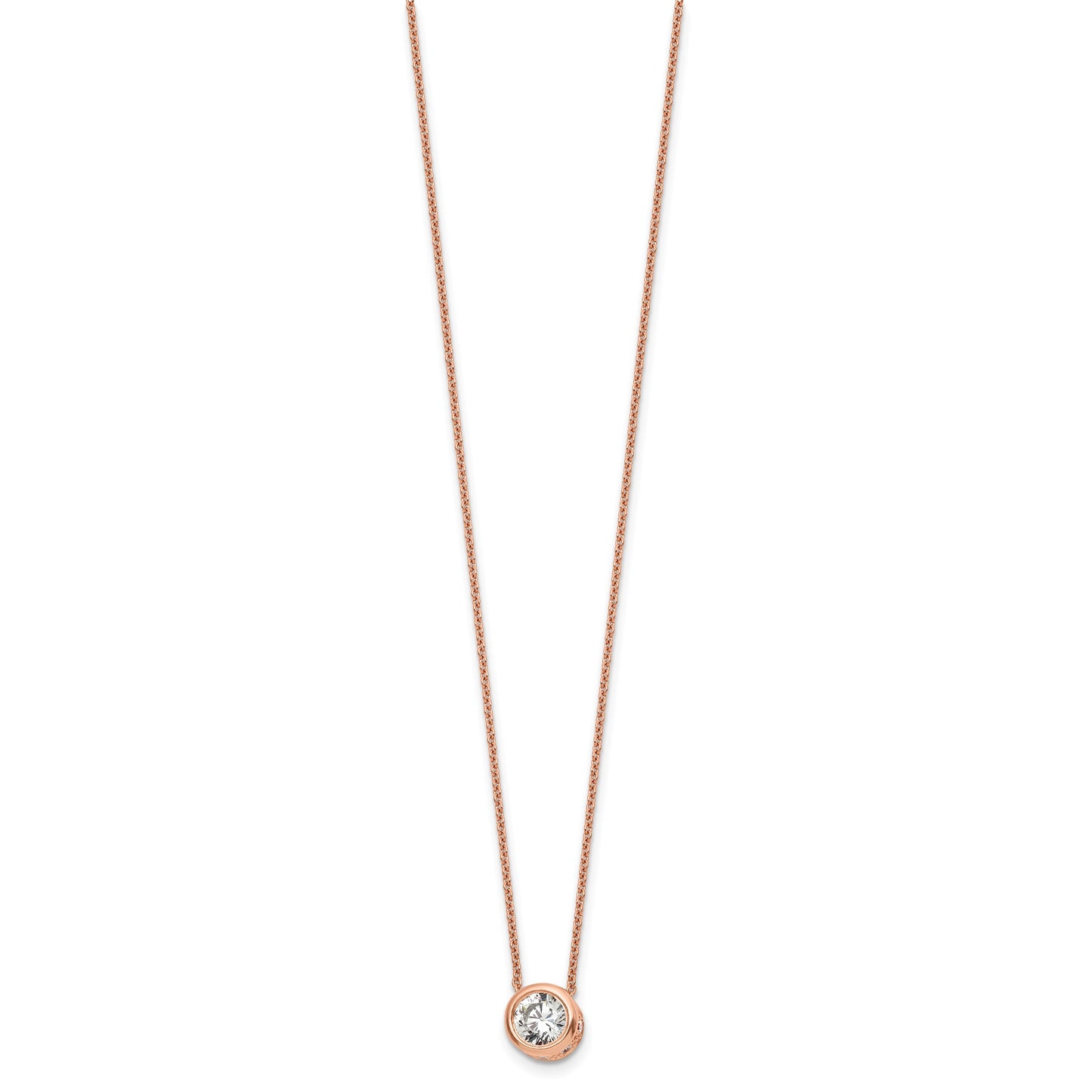 Sterling Silver Rose-tone Polished 8mm White CZ 18 inch Necklace