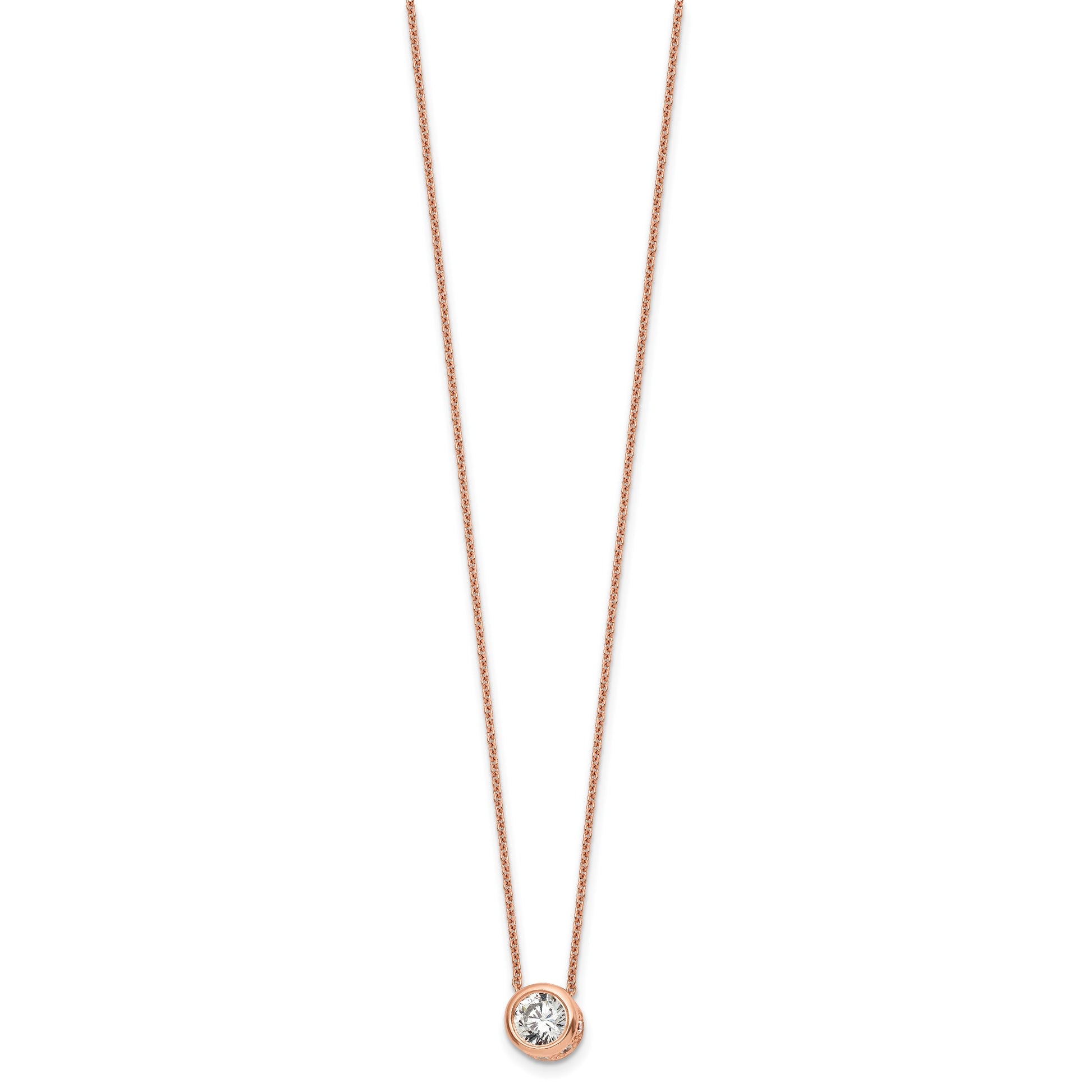 Sterling Silver Rose-tone Polished 8mm White CZ 18 inch Necklace