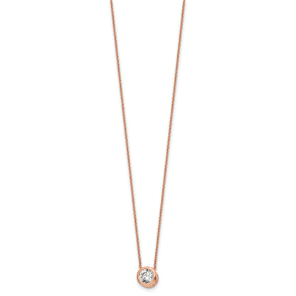 Sterling Silver Rose-tone Polished 8mm White CZ 18 inch Necklace