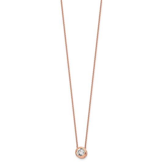 Sterling Silver Rose-tone Polished 8mm White CZ 18 inch Necklace