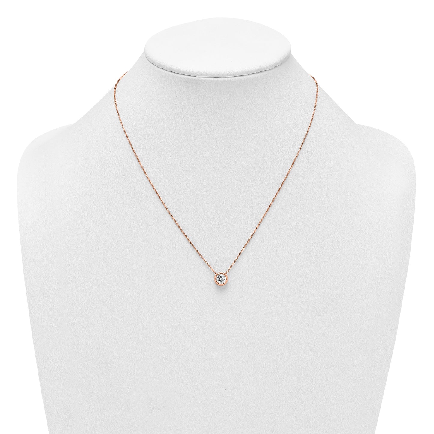 Sterling Silver Rose-tone Polished 8mm White CZ 18 inch Necklace