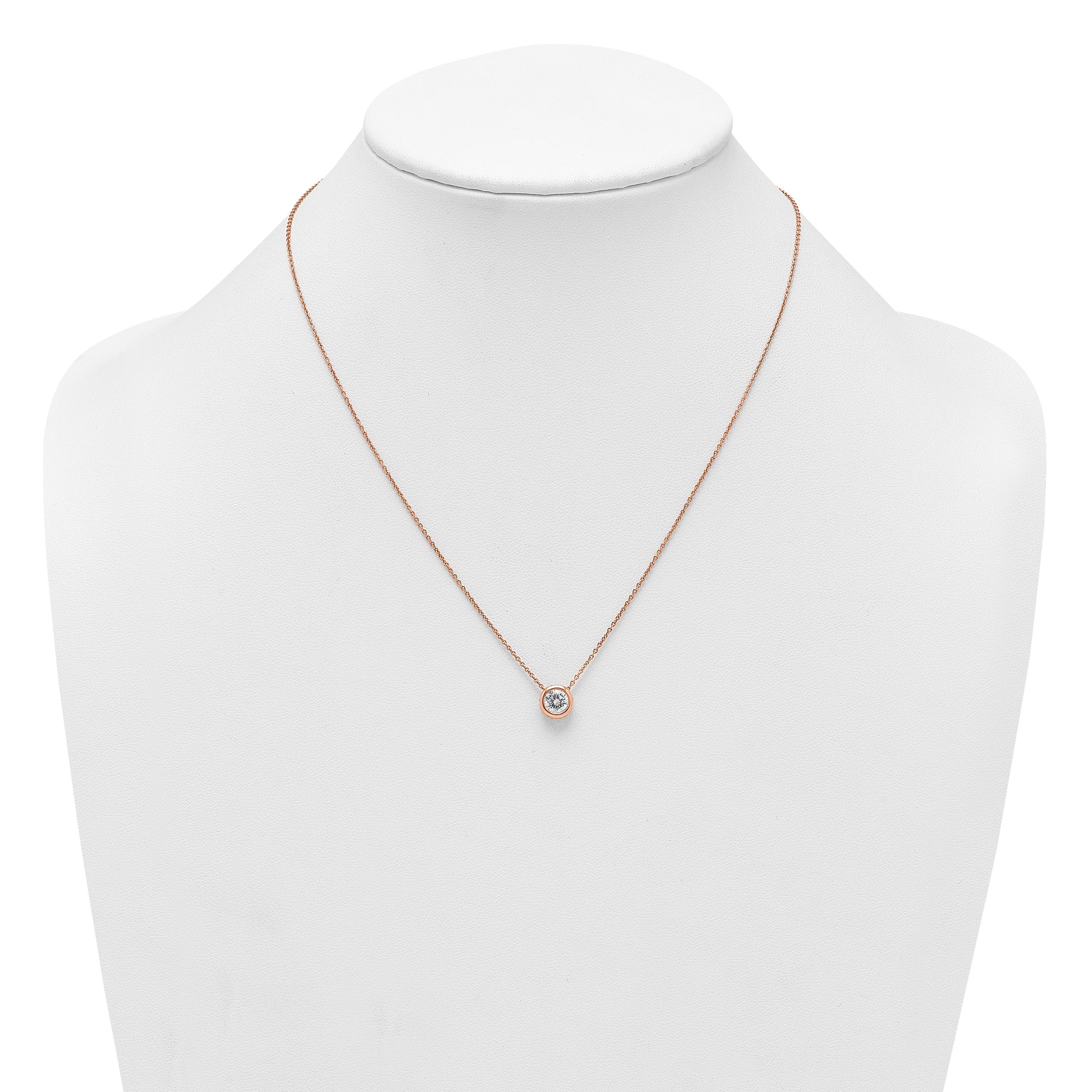 Sterling Silver Rose-tone Polished 8mm White CZ 18 inch Necklace