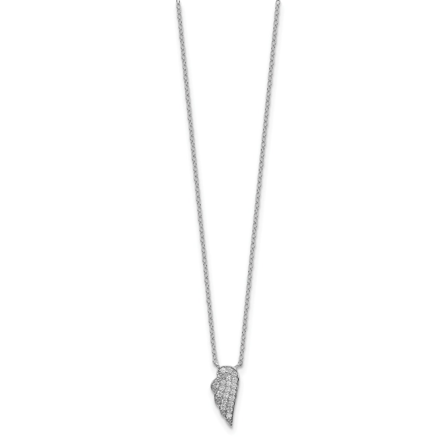Sterling Silver Rhodium-plated CZ Wing Necklace