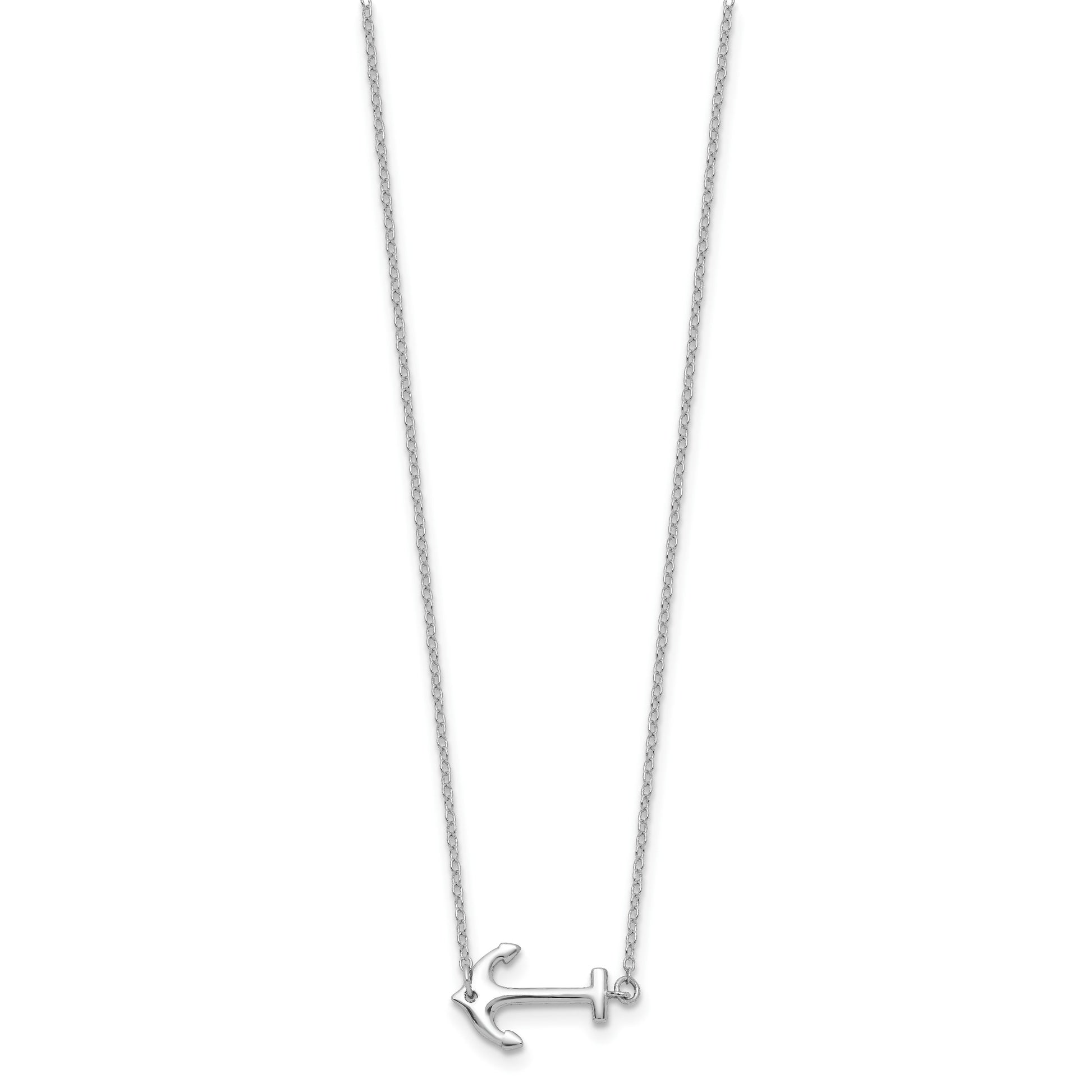 Sterling Silver Rhodium-plated Anchor 16 inch with 2 inch Extension Necklace