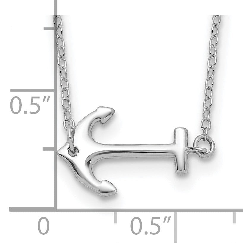 Sterling Silver Rhodium-plated Anchor 16 inch with 2 inch Extension Necklace