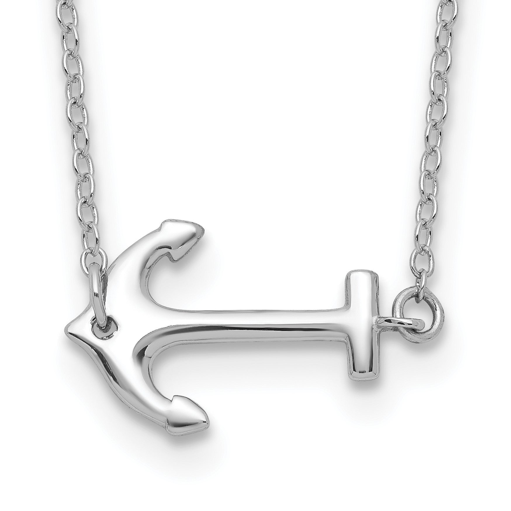 Sterling Silver Rhodium-plated Anchor 16 inch with 2 inch Extension Necklace