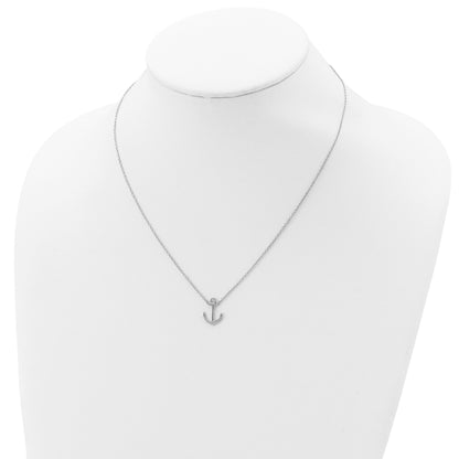 Sterling Silver Rhodium-plated Anchor 16 inch with a 2 inch extention Necklace