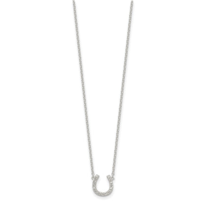 Sterling Silver Polished CZ Horseshoe w/ 1 inch ext Necklace