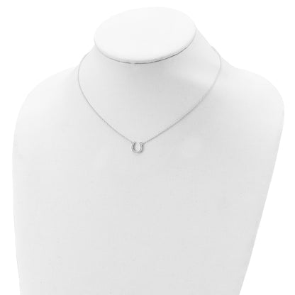 Sterling Silver Polished CZ Horseshoe w/ 1 inch ext Necklace