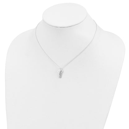 Sterling Silver Antiqued/Polished CZ LOVE Heart w/1in ext Necklace