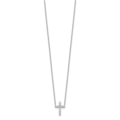 Sterling Silver Rhodium-plated CZ Cross w/2in ext. Necklace