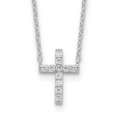 Sterling Silver Rhodium-plated CZ Cross w/2in ext. Necklace