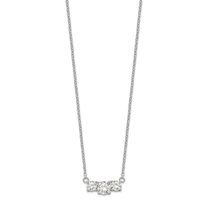 Sterling Silver Rhodium-plated CZ 3-Stone w/1in ext. Necklace