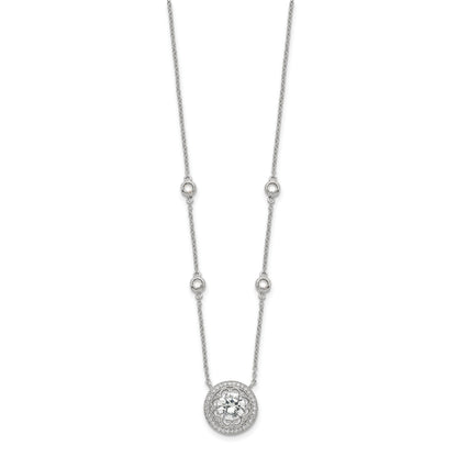 Sterling Silver RH-plated Round CZ Pendant w/2in. ext. 4-Station Necklace