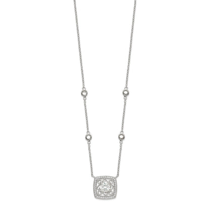 Sterling Silver Rhod-pltd Square CZ Pendant w/2in ext 4-Station Necklace