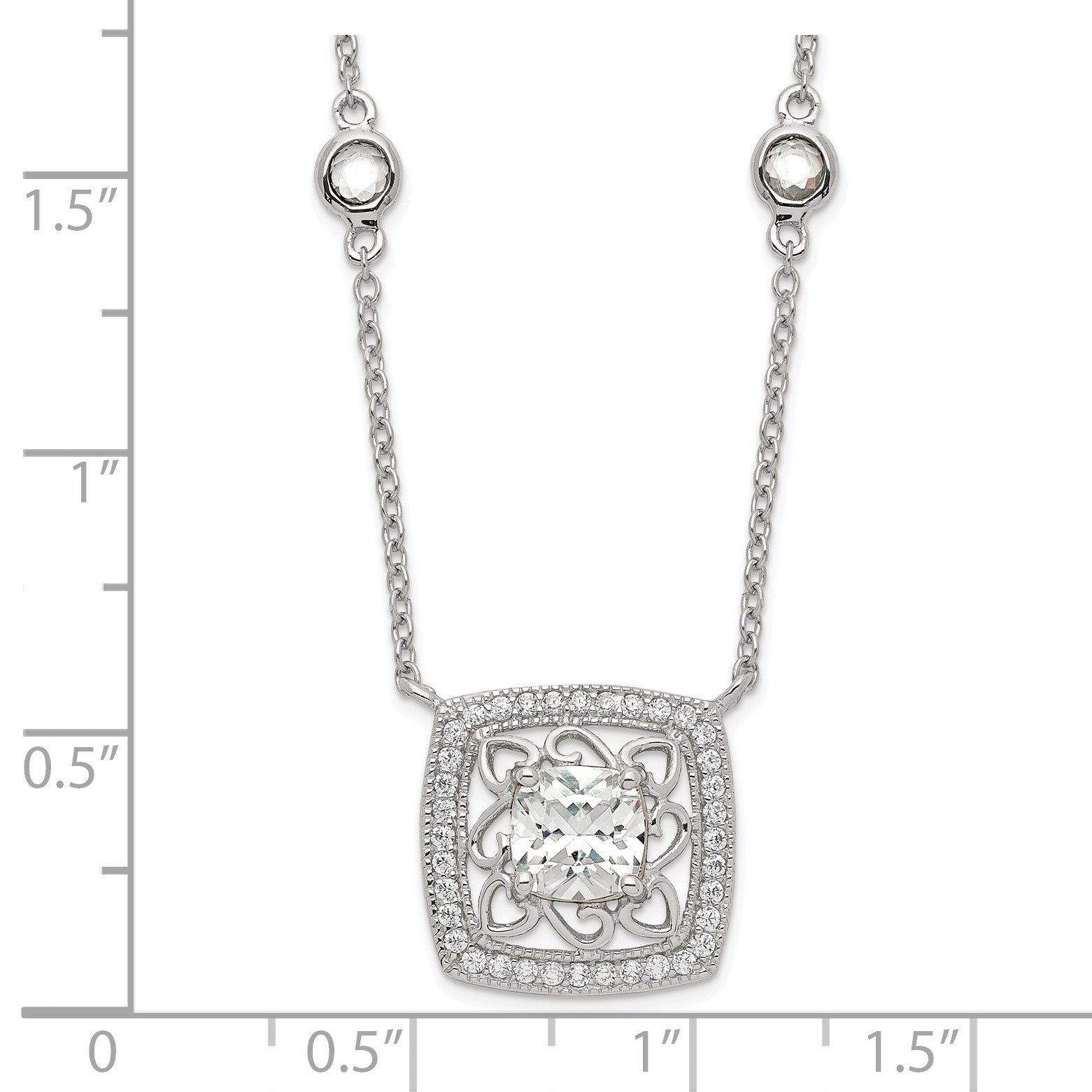 Sterling Silver Rhod-pltd Square CZ Pendant w/2in ext 4-Station Necklace