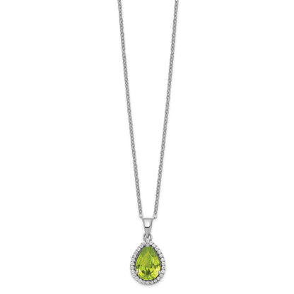 Sterling Silver Rhodium Polished Simulated Peridot & CZ Necklace