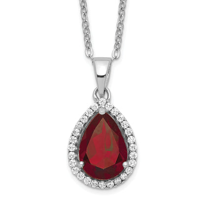 Sterling Silver Rhodium Polished Garnet & CZ Necklace