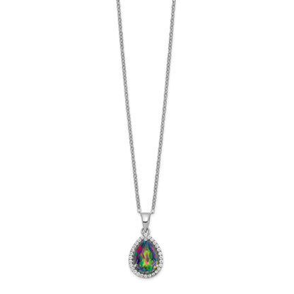Sterling Silver Rhodium Polished Mystic Topaz & CZ Necklace