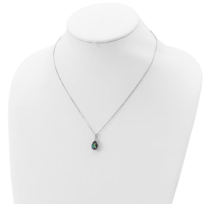 Sterling Silver Rhodium Polished Mystic Topaz & CZ Necklace