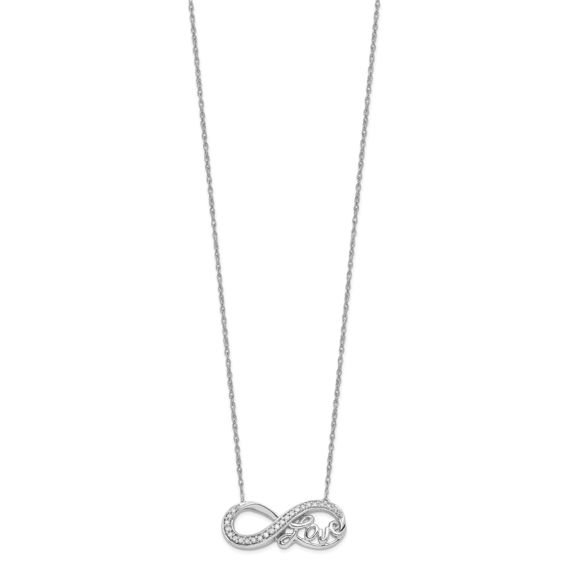 Sterling Silver Rhodium Diam. Infinity Symbol LOVE Necklace